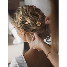 SWEETV 3 Pieces Gold Leaf Hair Pins Bride Hair Pins Pearl Bobby Pins Vintage Wedding Hair Accessories Bridesmaid Headpiece Bridal Hair Piece Jewelry for Women Girls