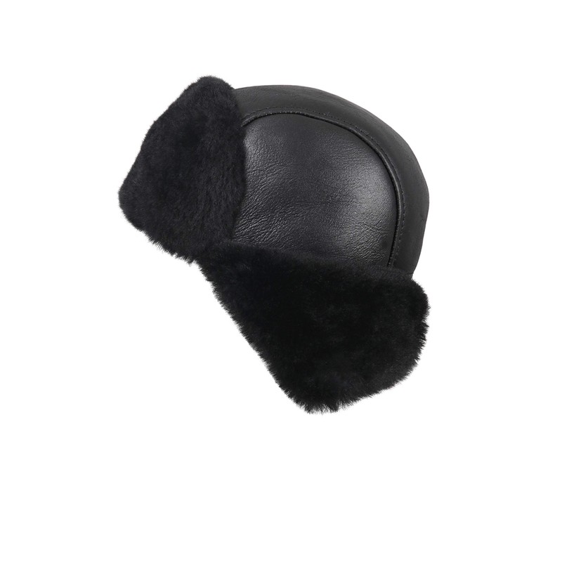 Zavelio Unisex Shearling Sheepskin Aviator Russian Bomber Hat Medium Solid