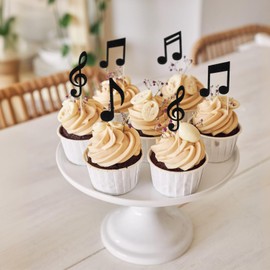 Ouligay 36 Stück Glitzer Musiknoten Cupcake Deko Schwarz Ausschnitte Tortendeko Musik Cupcake Topper Kuchen Dekorationen Vielseitige Kuchendeko für Hochzeit Geburtstag Baby Shower Musikthemen Partys