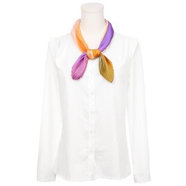 Elerevyo Women Pleated Gradient Satin Scarves, Colorful Contrast Color Long Stretchy Neck Scarf Neckerchief 92x35cm/36.2x13.8(LxW) Colorful-1