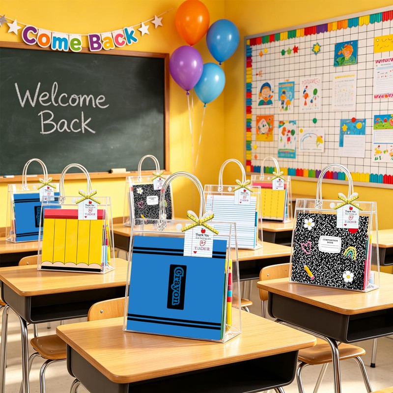 24 Pack Back to School Gift Bags Bulk, Clear PVC