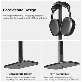 Soporte para auriculares de Airpods Max con modo de reposo, soporte de aluminio para auriculares con base antideslizante y almohadilla protectora de cuero para almacenamiento/exhibición de