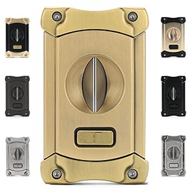 CiTree Cigar Cutter, Stainless Steel V-Cut Cigar Cutter with Build-in Cigar Puncher, Attractive Gift Box (Gold)