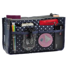 Vercord Purse Organizer Insert for Handbags Bag Organizers Inside Tote Pocketbook Women Nurse Nylon 13 Pockets Navy Blue Dot Small