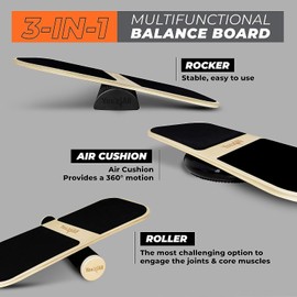 Yes4All Multi-Functional Combo for Balance Training, Balance Board Trainer, 3-in-1 Set with 3 Interchangeable Bases (Rocker, Air Cushion & Roller)