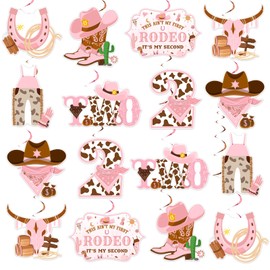 Sursurprise Western Cowgirl 2nd Birthday Decorations, 24PCS This Ain’t My First Rodeo Hanging Swirls, Western Cowgirl Ceiling Streamers, Mexican Two Bday Party Supplies