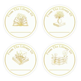 2 inch Book Name Design Stickers Kraft from The Library of Stickers Gold Foil Handwritten Book Lovers Labels BookPlates for School Supplies Classroom Book Creation Name (150 Pcs Round hot Stamping)