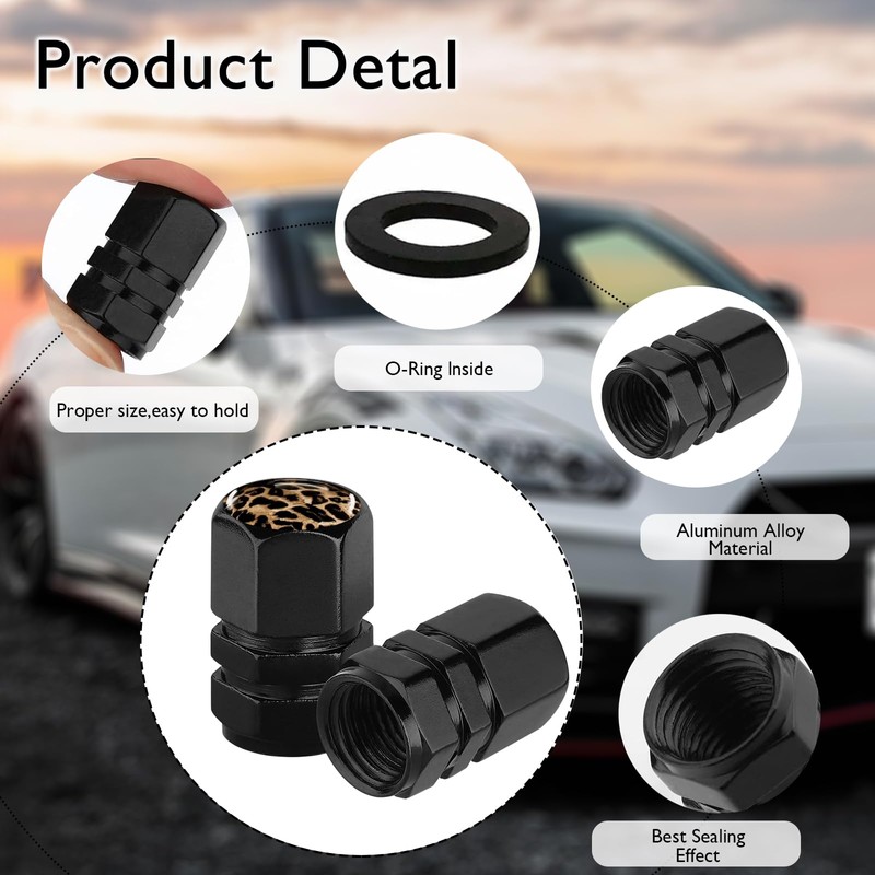 Tire Valve Stem Caps Leopard Car Accessories 4-Pack-Aluminum Alloy Rust-Proof