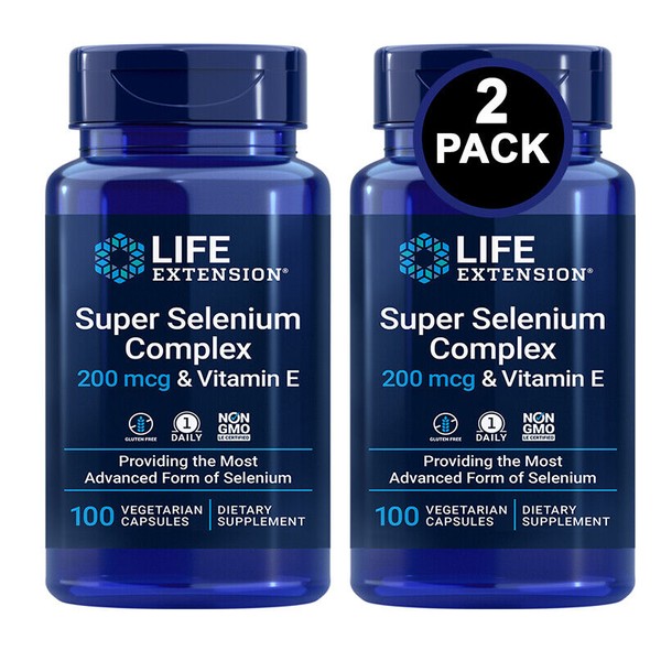 Life Extension Super Selenium Complex 200 mcg & Vitamin E -100 VCaps -2 Pack