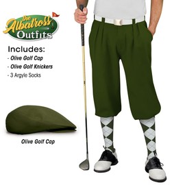 Golf Knickers Mens Albatross Golf Outfit - Olive - Golf Cap, 3 Argyle Socks - Size 32