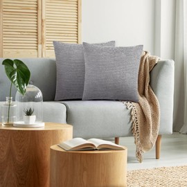 AUAUY Corduroy Cushion Covers, 45 x 45 cm Pack of 2 Super Soft Corduroy Grey Cushion Covers, Decorative Modern Pillow Covers Soft Pillowcase Cushions for Home Spring Decor Sofa Couch-Striped