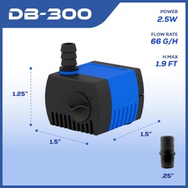 JAJALE 66 GPH Submersible Water Pump - Adjustable Quite Aquariums, Fountains, Hydroponics, and Pond Pump, 1.9 ft Lift, 2.5W - 4 Pack