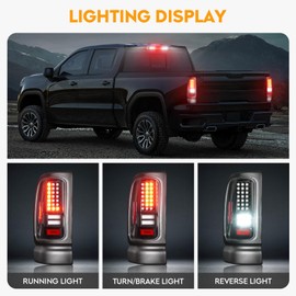 LED Tail Light + 3rd Brake Light Kit Fit for Ram 1500 1994-2001, for Ram 2500 3500 1994-2002, Taillights and High Mount Stop Light, 3 Pcs, Black Housing Clear Lens