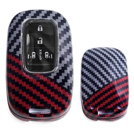iJDMTOY Glossy Black/Red Mix Color Carbon Fiber Finish Hard Plastic Key Fob Case Compatible with Honda 2022/2023-up Accord Civic CR-V Pilot HR-V Oval Shape Smart Key
