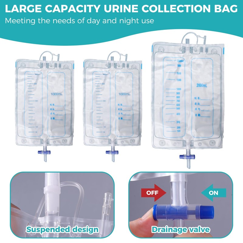 ENLUNTRA Wearable Urinary Drainage Bag for Men(2000 ML*1+1000 ML*2) ，Reusable