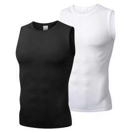 Towintec Mens Athletic Compression Shirts Dry Fit Sleeveless Under Shirt Running Workout Muscle Base Layer Tank Tops for Gym Basketball(Black+Black,XL)