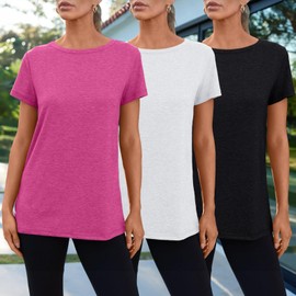 SUNBS Womens 3 Pack T-Shirts Short Sleeve Summer Tops Fashion Basic Tees Comfy Casual Vacation Outfits Workout Clothes 2025 HotpinkWhiteBlack XL