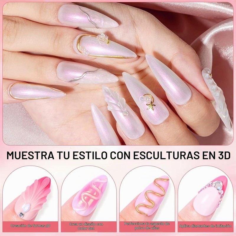 Kit Gel Para Uñas 3D Y Polvo Cromado Holarleo