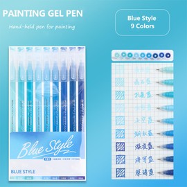 Yolaka Gel Pens with Fine Point 0.6mm, 9 Colors Drawing Pencils for Adult Coloring Books Smooth Writing Pen Set for Journaling(Blue Style)