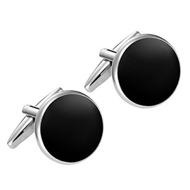 Formal Black Cufflinks with Shiny Stainless Steel Silver Trimming