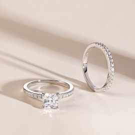 JALOKIVI 1.2CT 925 Sterling Silver Engagement Rings for Women Princess Cut Solitaire Cubic Zirconia Wedding Promise Rings for Her Size 5.5