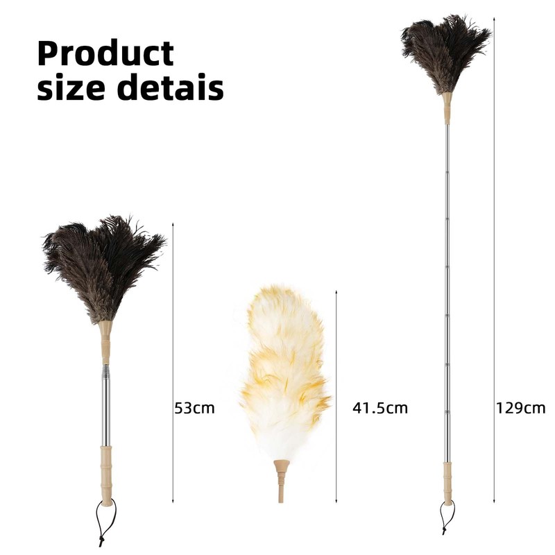 Feather Duster Extendable Handle，53In Telescopic Duster with 1 Ostrich Feather