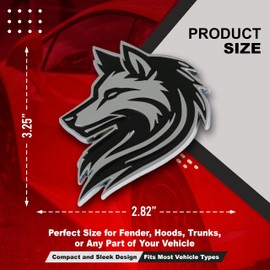 Wolf Emblem, Husky Dog Custom Badge 3D Decal Sticker, Durable Weatherproof Exterior Trunk Hood Fender, Car Truck SUV (Set of 2) (Chrome)