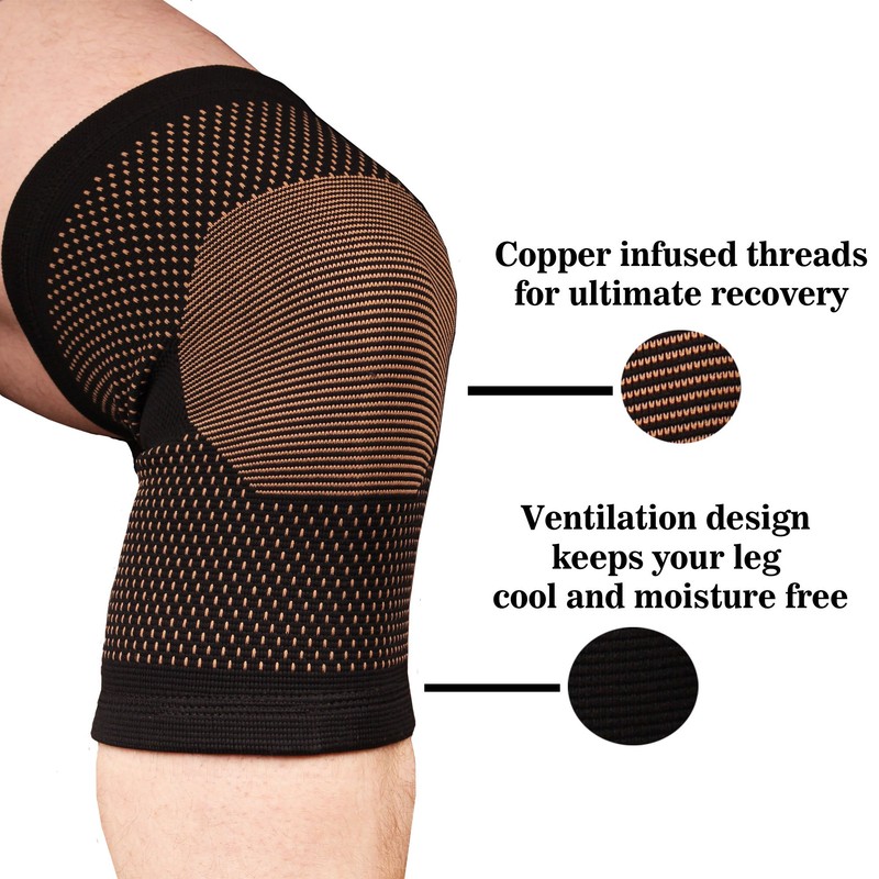 BambooMN Copper Compression Knee Sleeve - Black Copper Dots -