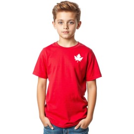 Youth Canada Day T-Shirt, Custom Handmade Minimalist Canada Maple Leaf Shirt for Kids L1 (L, Red)