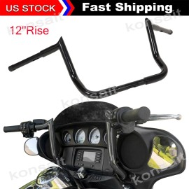 Luck_Mall 12" Rise Meathook Bagger Ape Handlebar for 86-23 Harley Touring FLH FLHX FLHTC