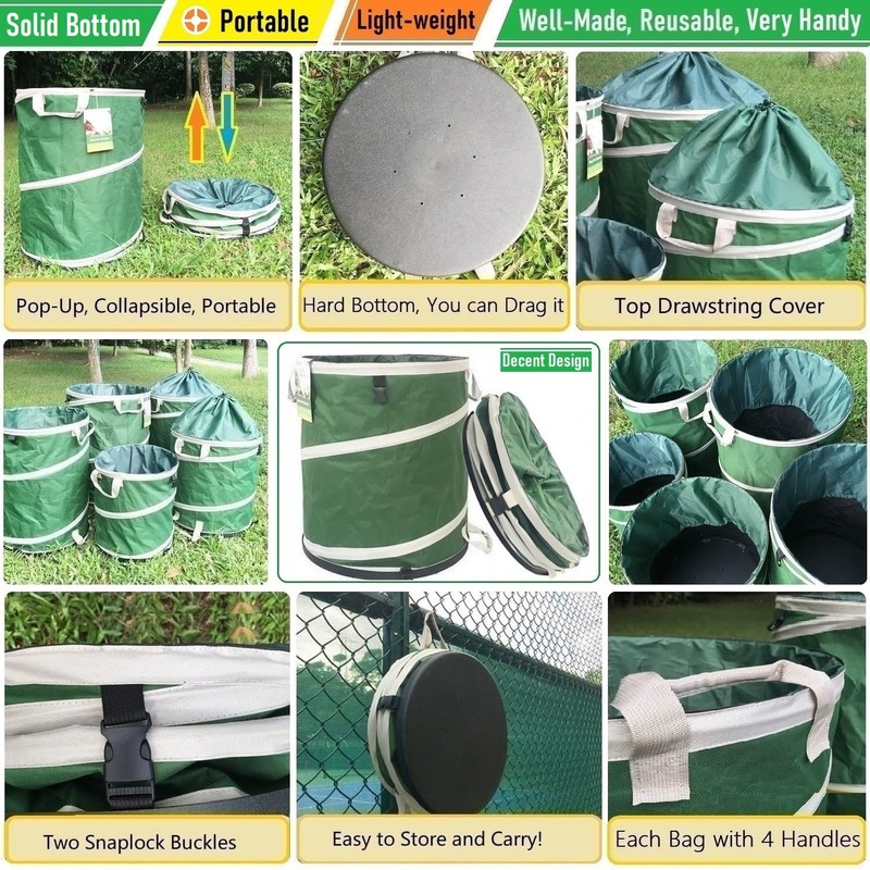 16-Gallon Collapsible Trash Can (16x19 in) Hard-Shell Bottom Yard Garden