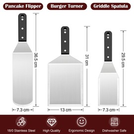 Herogo Stainless Steel Spatula Set of 3, Metal Griddle Barbecue Tools Set with ABS Handle, Griddle Scraper Pancake Flipper & Burger Turner, Professional Accessories for BBQ Flat Top Grill Teppanyaki