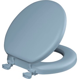 Mayfair Padded Toilet Seat, Cushioned Soft Vinyl over Wood Core Seat, Secure Hinges, Easy Clean, Made in USA, Round, Sky Blue