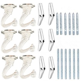 LIFEUNITE 6 Sets White Ceiling Hooks for Hanging Plant, Heavy Duty Swag Toggle Hooks with Hardware (Silver)