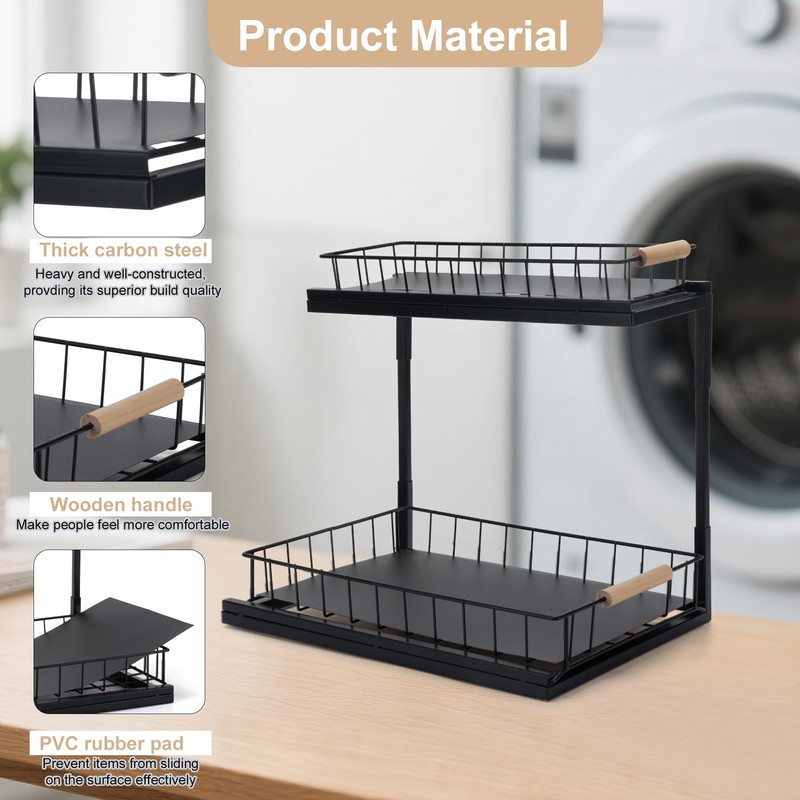 VESTCDF Under Sink Organizer, 2-Tier Pull-Out Cabinet Storage Shelf, Multi-Purpose