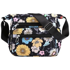 FAVORTALK Crossbody Bags for Women Nylon Cross Body Bag with a Adjustable Strap Large Multi Pocket Handbag Floral for Travel Hiking with Flowers Pattern for Ladies - B39612