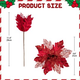 Briful 6PCS Poinsettias Christmas Tree Flowers 9.8'' Artificial Christmas Floral Picks and Sprays Large Red Silk Flowers with Stems for Xmas Home Vase Table Centerpiece Garland Decor