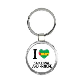 I Love Sao Tome and Principe : Gift Round Keychain Heart Flag Country Crest