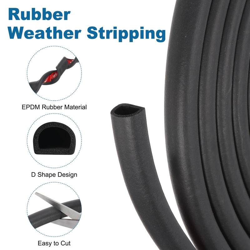 PATIKIL 40 ft D Shape Rubber Seal Strip, Self-Adhesive EPDM