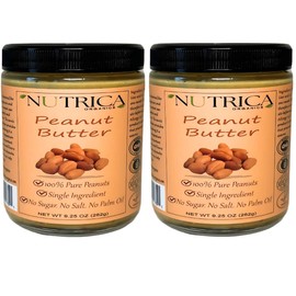 100% Pure Peanut Butter, Single Ingredient, No Salt, No Sugar, No Palm Oil, Glass Jar, Double Sealed, No Additives, Vegan, Plant Based Protein, Premium Roasted Peanuts 18.5 Ounce (Pack of 2)