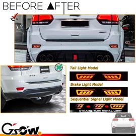 GSOWO 2 Pcs Red LED Rear Bumper Reflector Lights for J-e-e-p Grand Cherokee 2011-2021, Compass 2011-2017, Dodge Journey 2011-2017, Smoked Lens Sequential Turn Signal Lamps Fog Brake Tail Lights