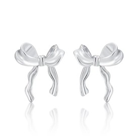 Bow Earrings Silver, Silver Earrings Women, Silver Earrings for Women, Bow Hanging Earring Gold, Hypoallergenic Earrings, Bow Stud Earrings, for Girls, Women, Girls, Aesthetic Jewellery Gifts, Metal,