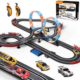 Slot Car Race Track 1:43 Scale for Kids LED Tracks Electric Powered Dual Racing 4 Cars with Headlights Toy Big Track Sets Gift for Boys Children 6+ Years Old