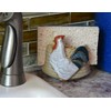 American Handmade Pottery Kitchen Sponge Holder, Farmhouse Rooster Motif