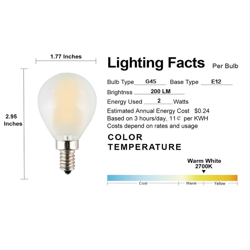 OPALRAY G45(G14) Mini Globe LED Bulb, 2W 200LM, Dimmable, 25W