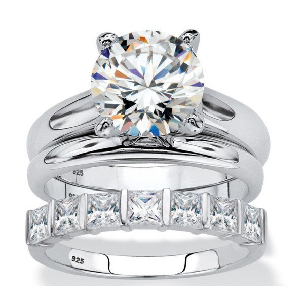 N/A ROUND CZ PRINCESS BRIDAL 2 RING SET BAND PLATINUM