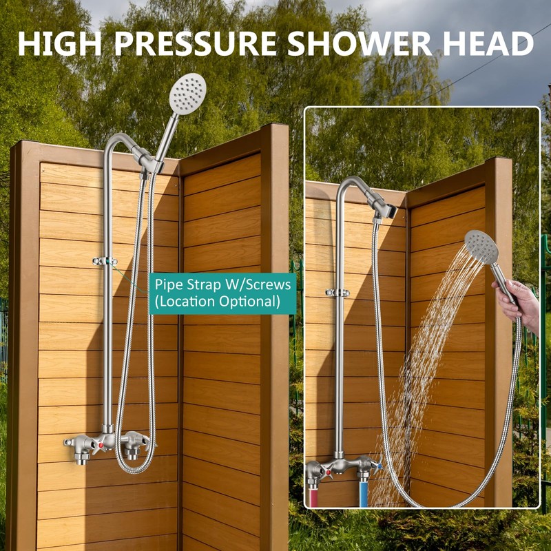 Aolemi Outdoor Shower Fixtures with Handheld,Hot and Cold,Brushed Nickel |