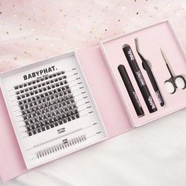 BABYPHAT: DIY CLUSTER LASH EXTENSION KIT by HEAVYSET. Eyelash Extension Accessories & Lash Bond & Seal - Lengths: 10mm-18mm, Color: Natural black