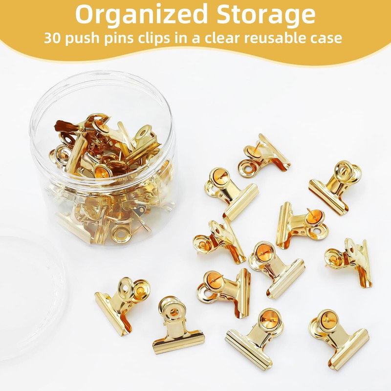 Golden Push Pins Clips (30 Pcs), Upgraded Thumb Tacks with