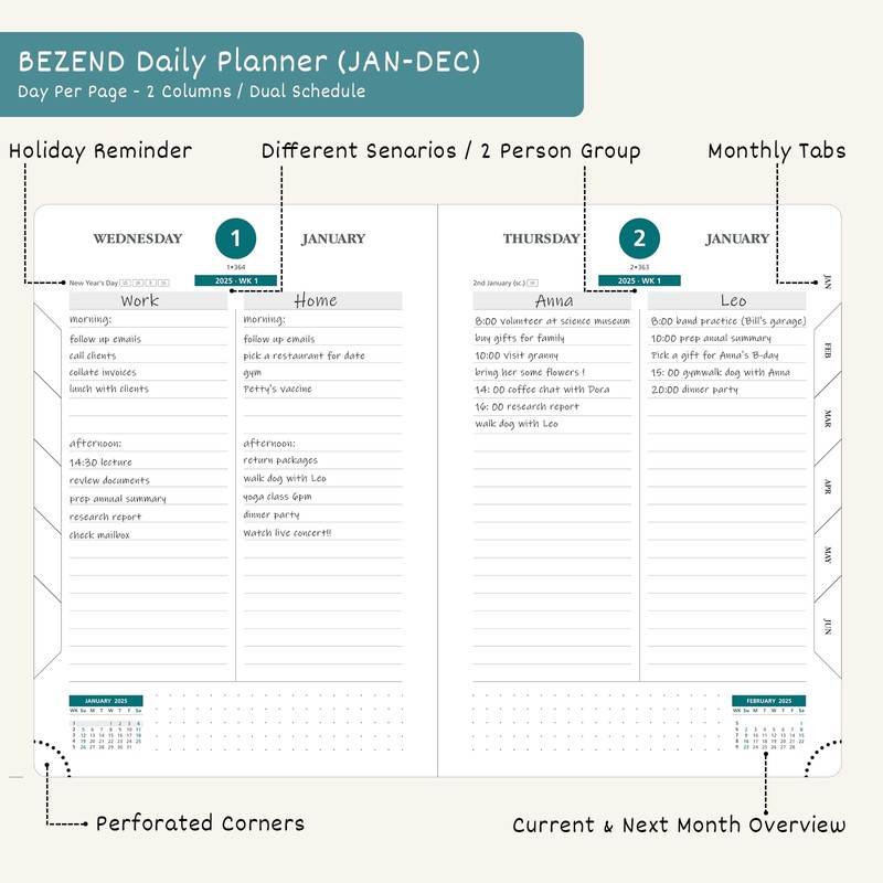 BEZEND Daily Planner 2026 (6" x 8.5") Full Page per